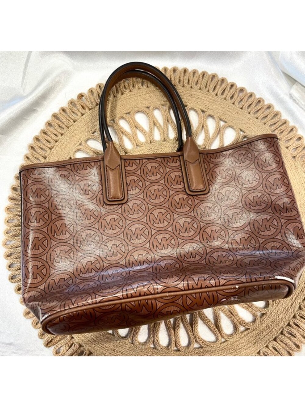 Michael Kors Jodie Small Logo Jacquard Tote Bag in Luggage Tan - Picture 7 of 10